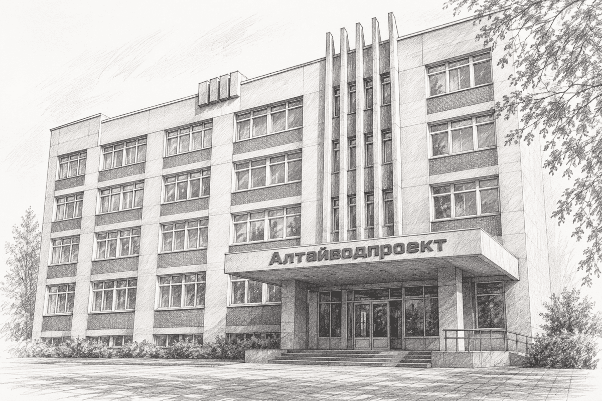Карандашный эскиз здания «Алтайводпроект»